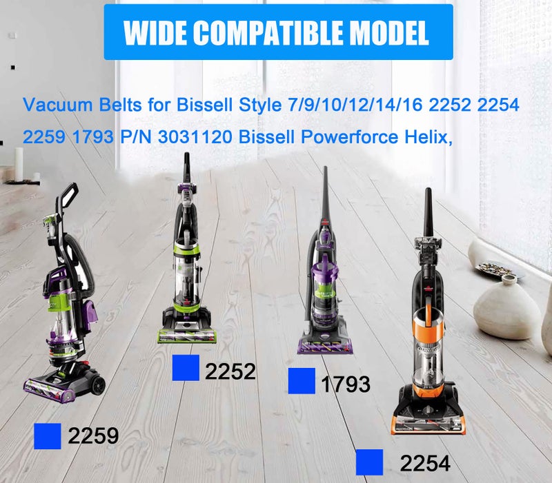 Detetap Vacuum Belt for Bissell Style 7/9/10/12/14/16 2252 2254 1793 P/N 3031120 Bissell Powerforce Helix, Cleanview, Powerlifter Swivel Rewind Models, Replace Parts #2031093#3031123#32074 (Pack of 2) - Image 2