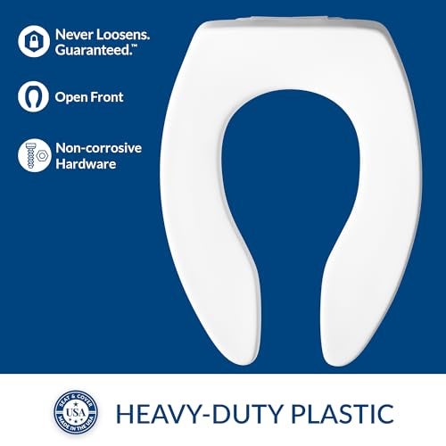 Bemis CHURCH 9500CT Commercial Open Front Plastic Toilet Seat, Extra Heavy Duty Slow Close Industrial Seat without Lid, Secure Installation, Made in USA, Elongated, White - Image 2