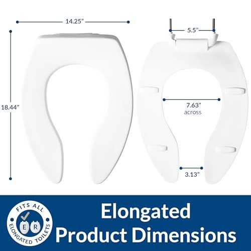 Bemis CHURCH 9500CT Commercial Open Front Plastic Toilet Seat, Extra Heavy Duty Slow Close Industrial Seat without Lid, Secure Installation, Made in USA, Elongated, White - Image 3