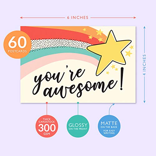 Sweetzer & Orange You Are Awesome Cards Postcards Pack (60 Greeting Notes) 4x6 Gratitude for Kids and Adults. Positive Affirmations Cards, Kindness Posters, Employee Appreciation Amazing Letters - Image 2