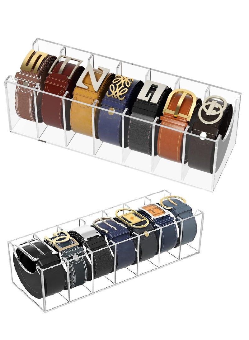 Belt Organizer, Acrylic 7 Compartments Belt Container Storage Holder, Clear Belt Display Case for Closet Tie and Bow Tie  - Image 1