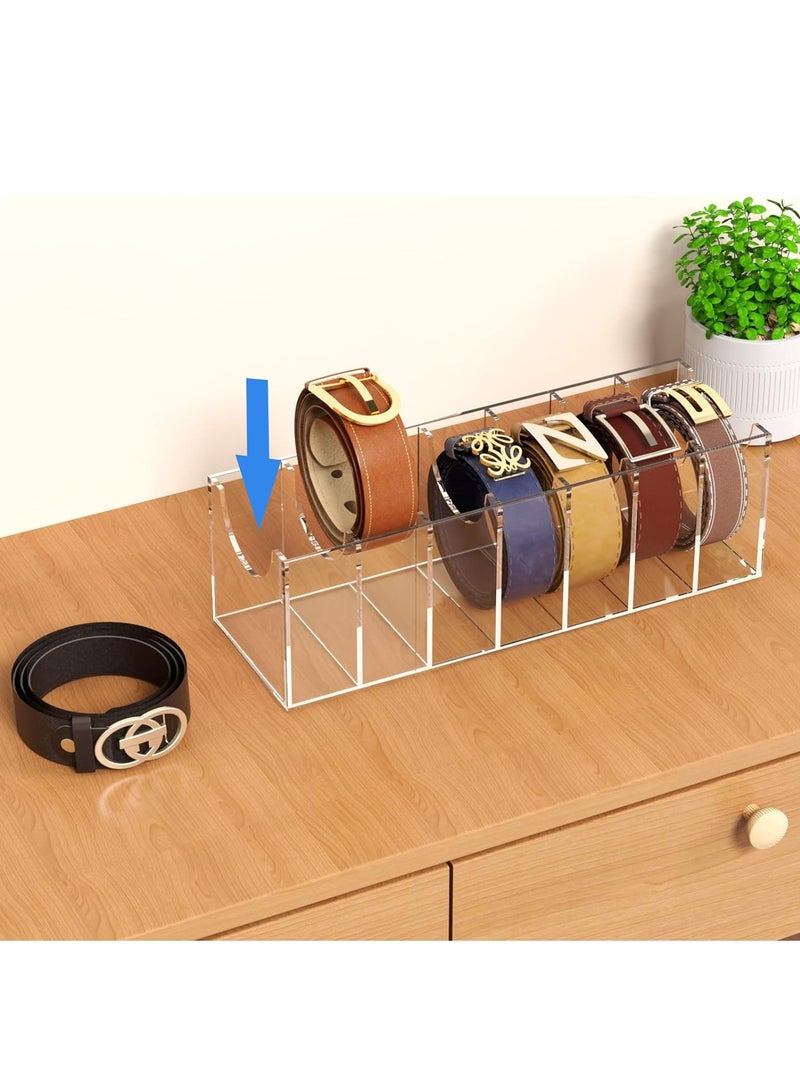 Belt Organizer, Acrylic 7 Compartments Belt Container Storage Holder, Clear Belt Display Case for Closet Tie and Bow Tie  - Image 5