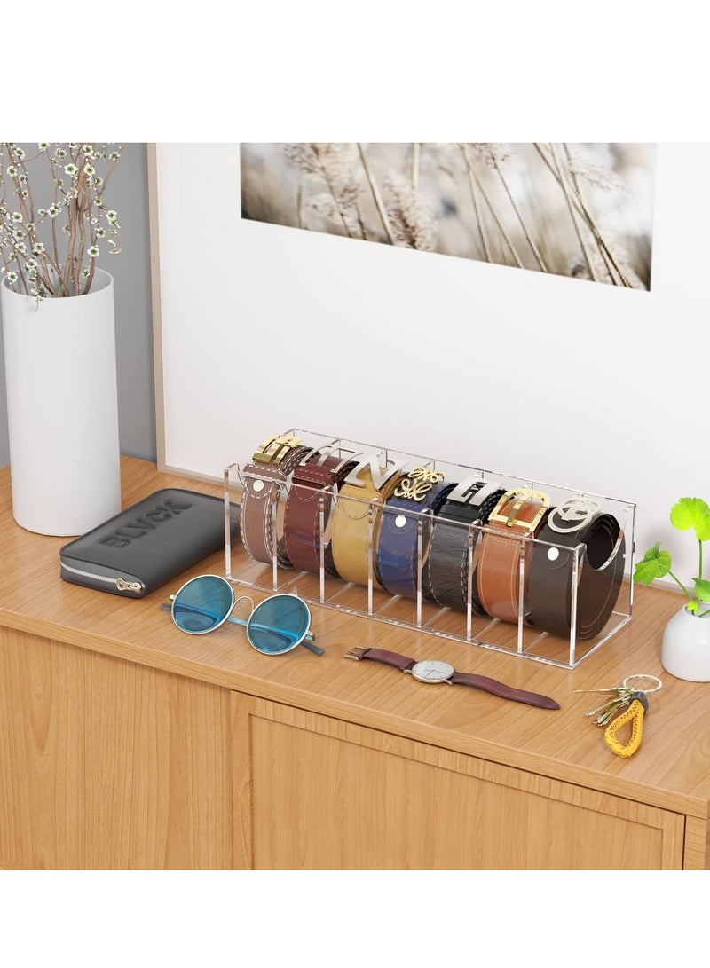 Belt Organizer, Acrylic 7 Compartments Belt Container Storage Holder, Clear Belt Display Case for Closet Tie and Bow Tie  - Image 4