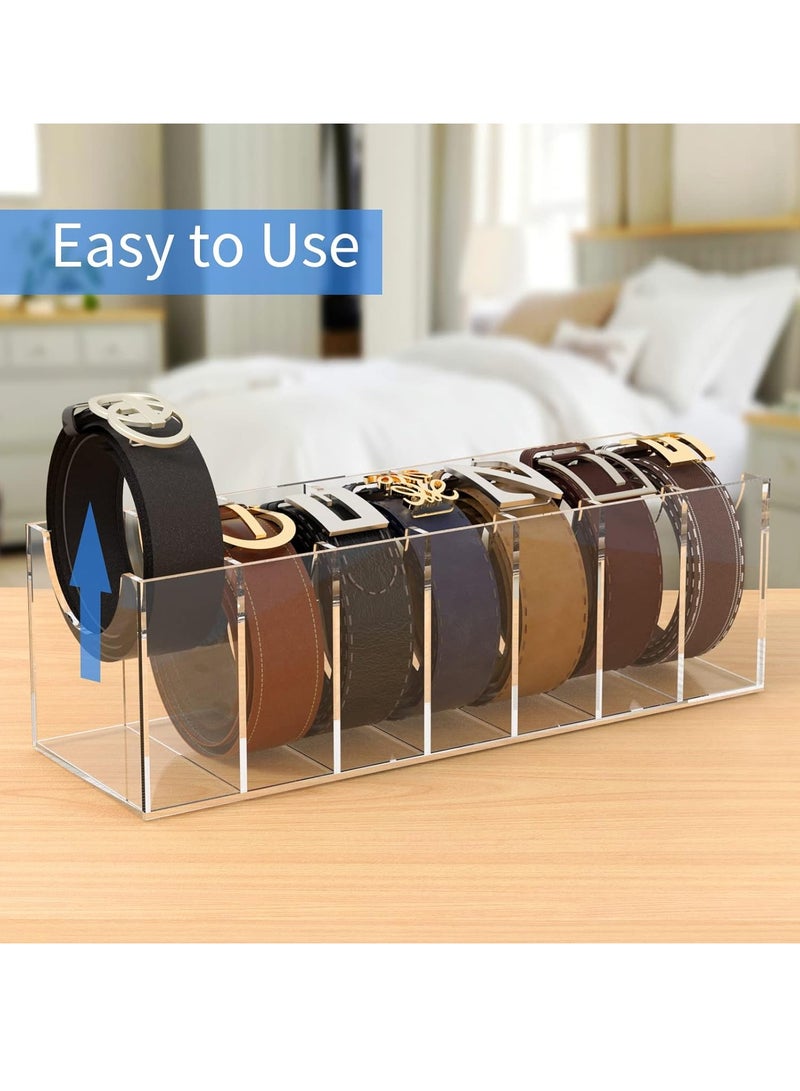 Belt Organizer, Acrylic 7 Compartments Belt Container Storage Holder, Clear Belt Display Case for Closet Tie and Bow Tie  - Image 3