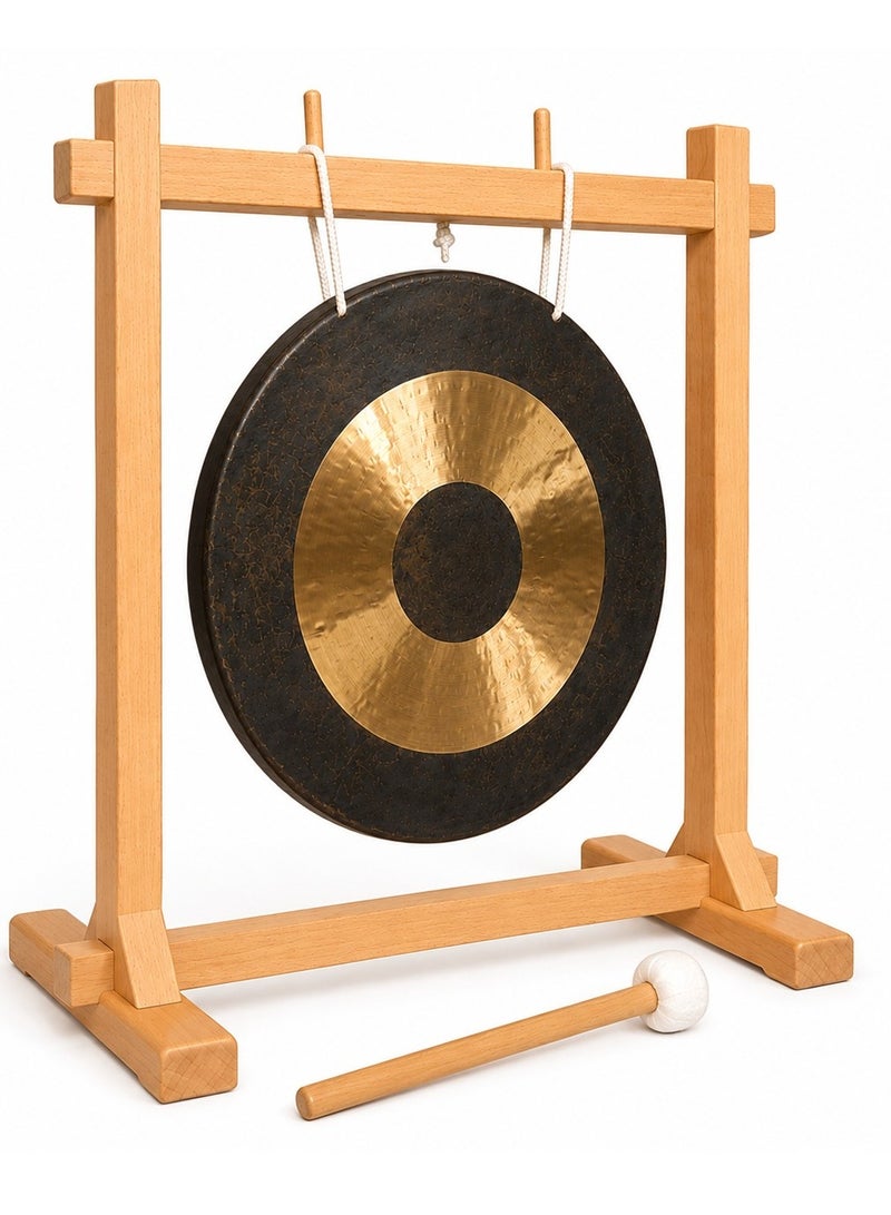 Megarya Antique Gong with Wooden Stand & Mallet | Traditional Meditation Gong for Sound Healing, Yoga, Feng Shui, School Assemblies & Musical Performances | Handcrafted Metal Gong Instrument - Image 2