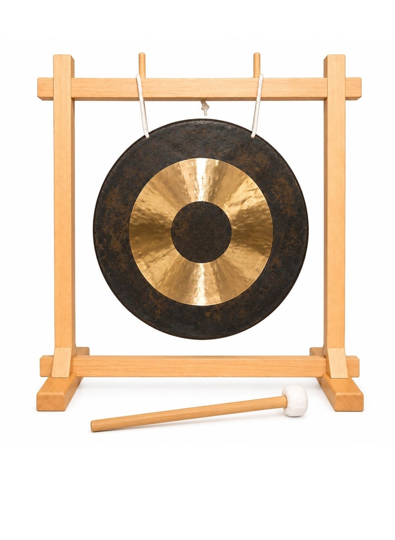 Megarya Antique Gong with Wooden Stand & Mallet | Traditional Meditation Gong for Sound Healing, Yoga, Feng Shui, School Assemblies & Musical Performances | Handcrafted Metal Gong Instrument - Image 1