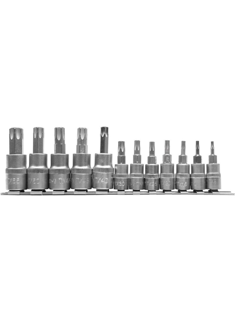 YATO Socket Bit 12pcs/set Torx (T8-T55) L=35mm (1/4") & L=50mm (3/8") YT-04331