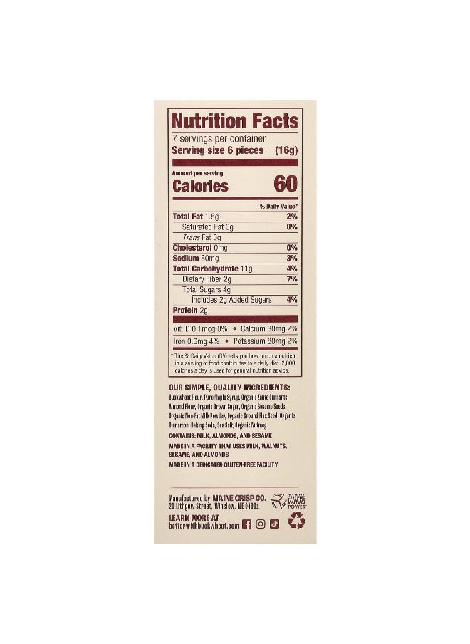 Better with Buckwheat - Better with Buckwheat, Maine Crisp Buckwheat Crackers, Maple Cinnamon Currant, 3.7 oz (105 g) - Image 1