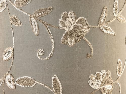 PIKOPIKO Creme Fabric Drum Lamp Shade with Embroidered Leaf Trim 13 Top x 13 Bottom x 10 High Spider Medium Lamp Shade for Table Bedside Lamp Replacement Lampshades in Hand Crafted - Image 3