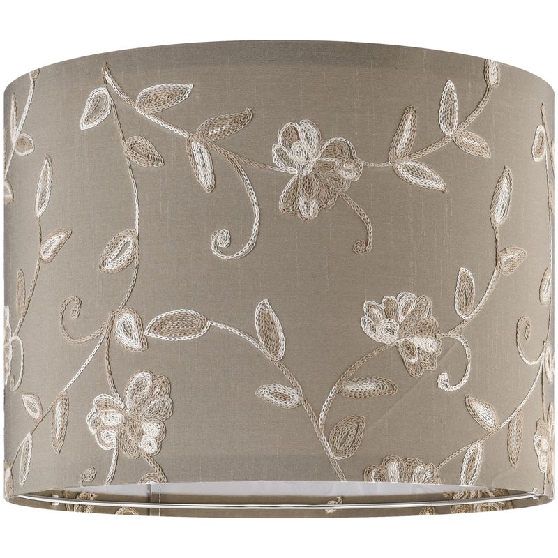 PIKOPIKO Creme Fabric Drum Lamp Shade with Embroidered Leaf Trim 13 Top x 13 Bottom x 10 High Spider Medium Lamp Shade for Table Bedside Lamp Replacement Lampshades in Hand Crafted - Image 2