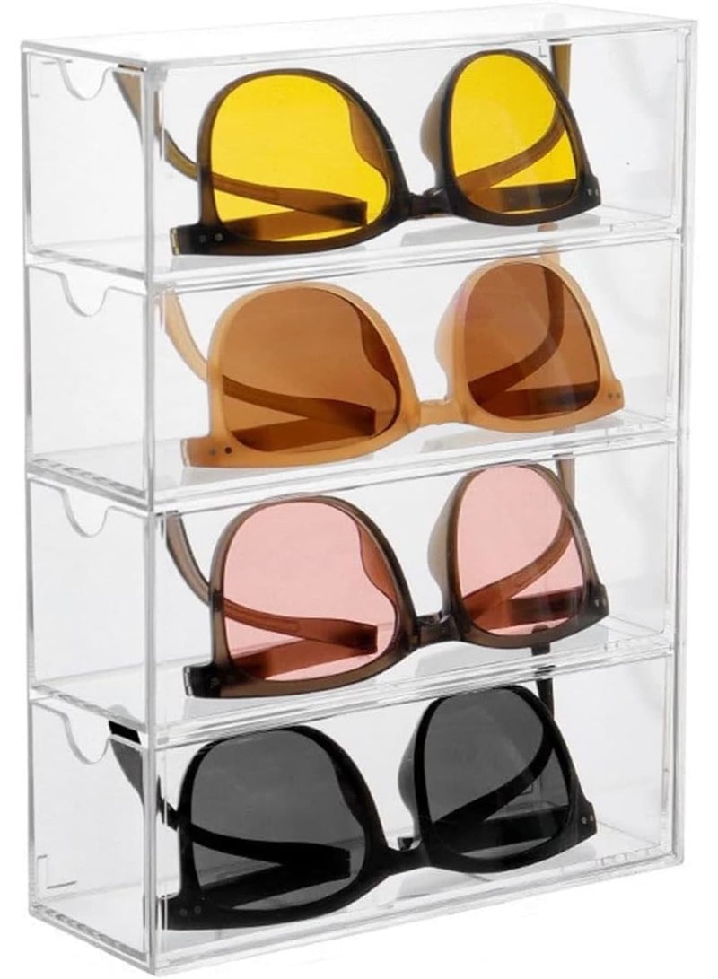SOLARAE Acrylic Sunglasses Organizer, Stackable Eyewear Display Tray with 4 Lid Drawer Organizer Rectang Supplies for Bathroom, Dorm, Desk, Countertop, Office (Transparent) - Image 1