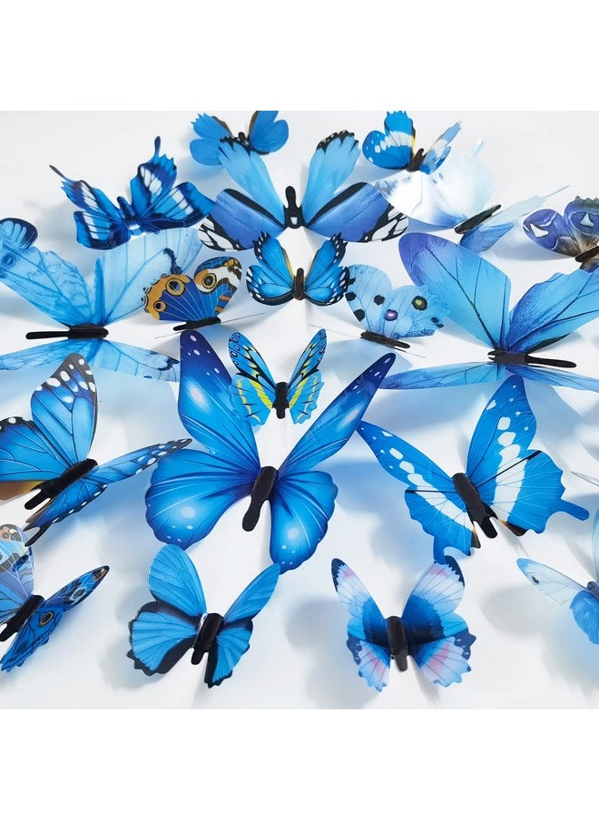 Ewong Butterfly Wall Decals 24Pcs Room Decor Wall Art 3D Butterflies Mural Sticker Home Decoration Kid Girl Bedroom Bathroom Nursery Classroom Office Party Removable Decorative (Blue)  - Image 1