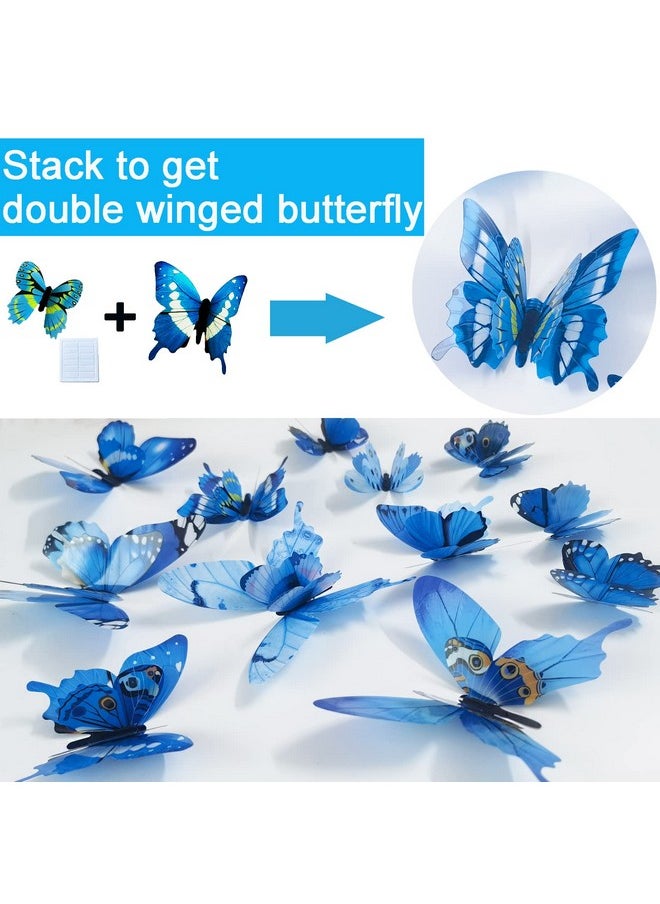 Ewong Butterfly Wall Decals 24Pcs Room Decor Wall Art 3D Butterflies Mural Sticker Home Decoration Kid Girl Bedroom Bathroom Nursery Classroom Office Party Removable Decorative (Blue)  - Image 2