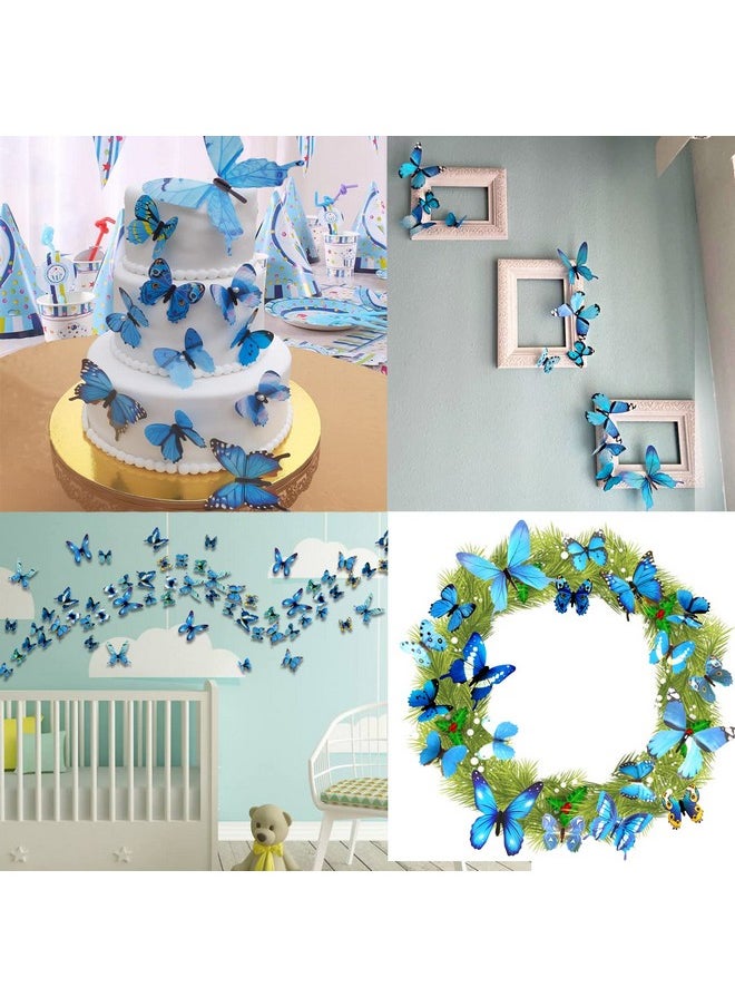 Ewong Butterfly Wall Decals 24Pcs Room Decor Wall Art 3D Butterflies Mural Sticker Home Decoration Kid Girl Bedroom Bathroom Nursery Classroom Office Party Removable Decorative (Blue)  - Image 5