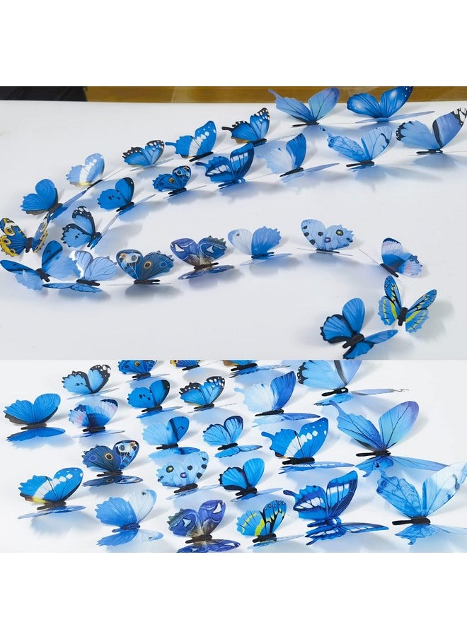 Ewong Butterfly Wall Decals 24Pcs Room Decor Wall Art 3D Butterflies Mural Sticker Home Decoration Kid Girl Bedroom Bathroom Nursery Classroom Office Party Removable Decorative (Blue)  - Image 3