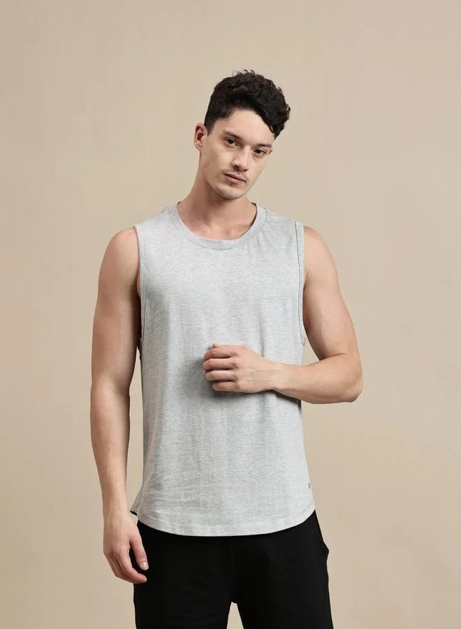 ECOLORE Men Grey Solid 100% Cotton Comfort Fit Tank