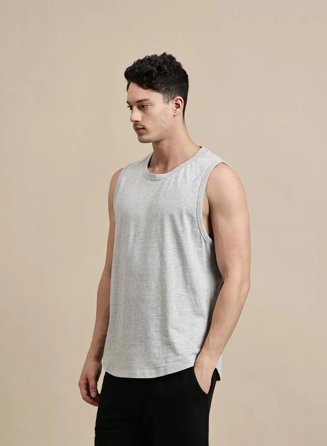 ECOLORE Men Grey Solid 100% Cotton Comfort Fit Tank