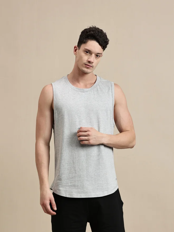 ECOLORE Men Grey Solid 100% Cotton Comfort Fit Tank