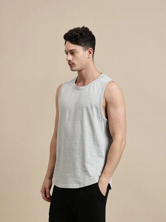 ECOLORE Men Grey Solid 100% Cotton Comfort Fit Tank