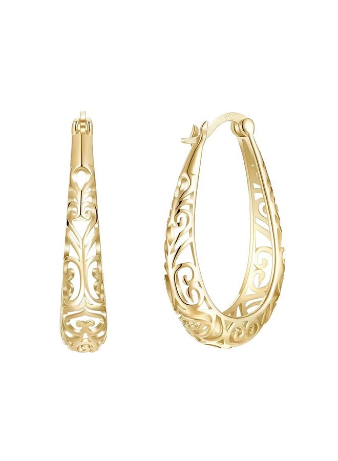 YJ 18K Gold-Plated Gold and Silver Wire Hoop Earrings - Image 3