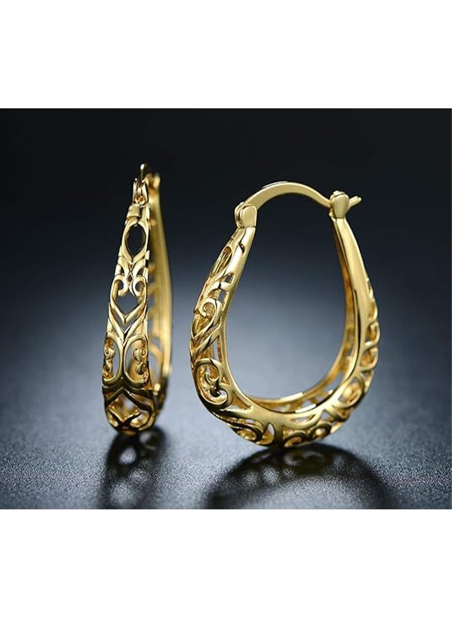YJ 18K Gold-Plated Gold and Silver Wire Hoop Earrings - Image 5