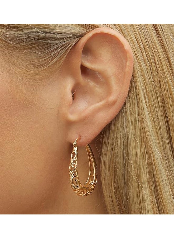 YJ 18K Gold-Plated Gold and Silver Wire Hoop Earrings - Image 2