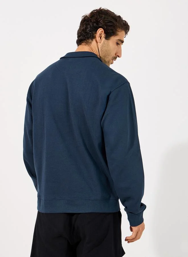 Styli Quarter Zip Rib High Neck Relaxed Fit Sweatshirt