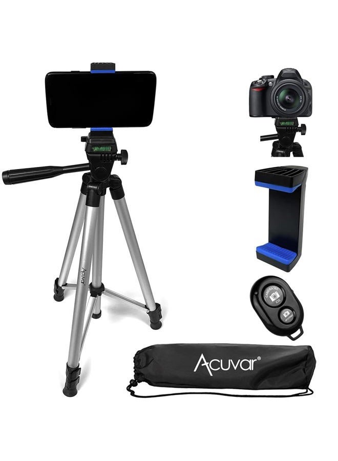 Acuvar 50" Smartphone/Camera Tripod Fits All Smartphones iPhone 12 Max, 11 Pro Max, 11 Pro, 11, Xs, Max, Xr, X 8, 8+, 7, 7 Plus, Android Note 10 (Universal Mount + Remote) - Image 1