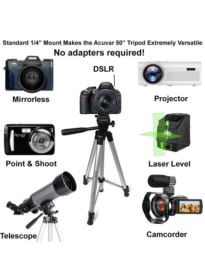 Acuvar 50" Smartphone/Camera Tripod Fits All Smartphones iPhone 12 Max, 11 Pro Max, 11 Pro, 11, Xs, Max, Xr, X 8, 8+, 7, 7 Plus, Android Note 10 (Universal Mount + Remote) - Image 2
