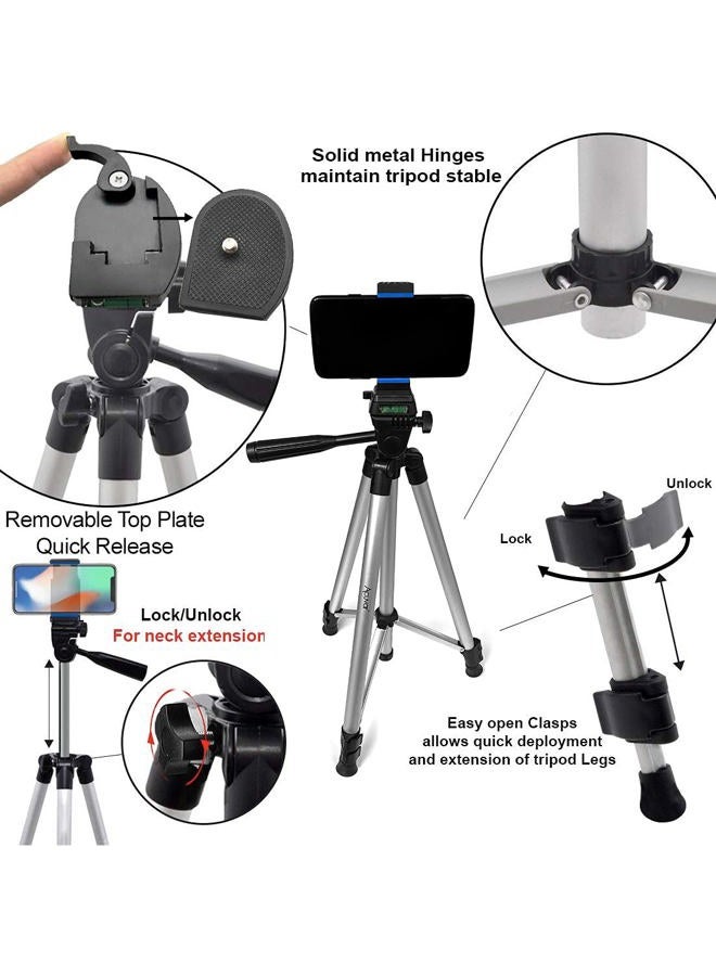 Acuvar 50" Smartphone/Camera Tripod Fits All Smartphones iPhone 12 Max, 11 Pro Max, 11 Pro, 11, Xs, Max, Xr, X 8, 8+, 7, 7 Plus, Android Note 10 (Universal Mount + Remote) - Image 3