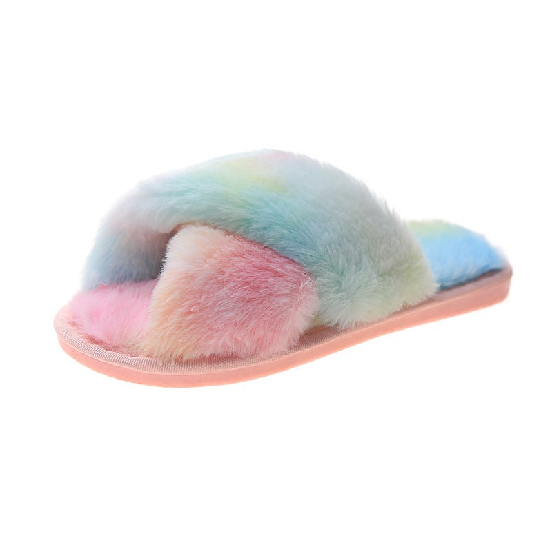 Foreign Trade Explosions 2021 Spring and Autumn New Arrival Rainbow Cross Mao Mao Slippers Women''s Indoor Home Non-slip Slippers - Image 1