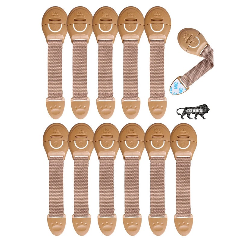 Chipmunks Furniture Safety Locks for Baby Safety - Strong and Adhesive Child/Toddler/Infants Safety Locks for Drawers, Cabinets, Fridge and Cupboard - Baby Proofing Product (Beige, Pack of 12) - Image 1