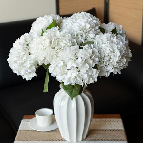 DUYONE 4PCS Artificial Flowers Large Hydrangeas Flowers Latex Bouquet for Wedding Bridal Office Home Party Decoration (4Pcs White) - Image 5