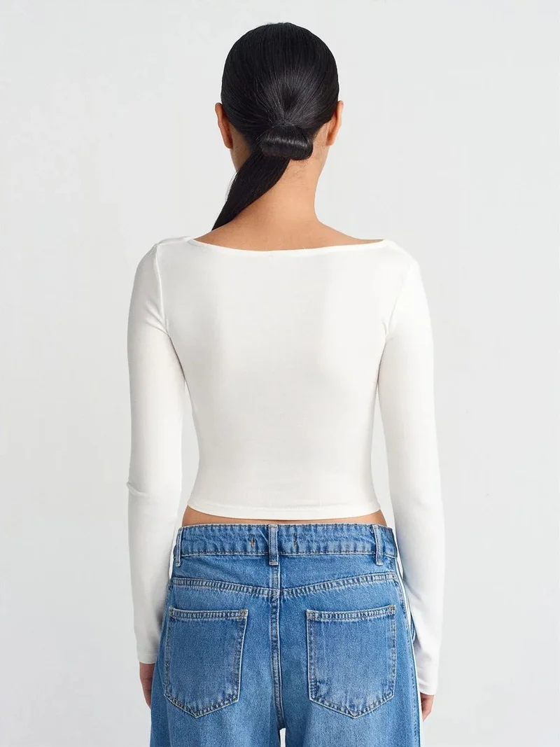 ديلفين Dilvin Women's Cropped Cut-out Square-neck Blouse