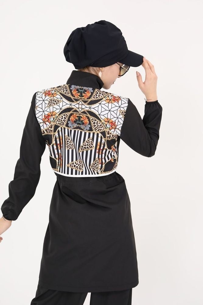 NS Tasarım NS Design Sabrina Mosaic Patterned Hijab Parachute Two Piece Swimsuit Set 364  - Image 3
