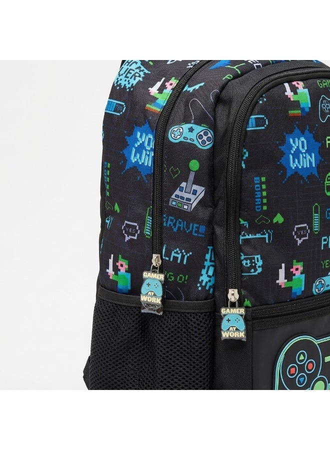 16-Inch Gaming Theme School Backpack "Gamer / Game Over" - Black - Image 2