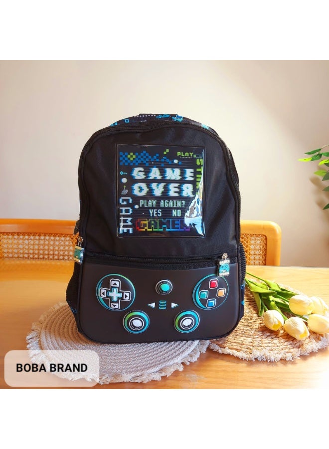 16-Inch Gaming Theme School Backpack "Gamer / Game Over" - Black - Image 4