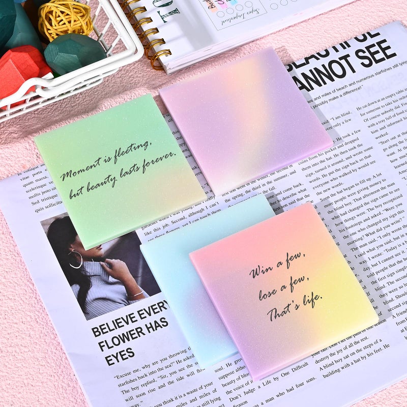 BAYTORY 200 Sheets Glitter Transparent Sticky Notes, 3 x 3 Clear Memo Pads, Waterproof Self-Stick Note, See Through Aesthetic Self-Adhesive Note for Bible Accessories (Multicolor Gradient) - Image 3