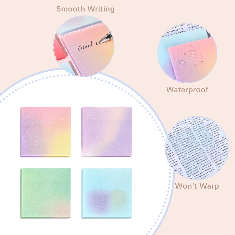 BAYTORY 200 Sheets Glitter Transparent Sticky Notes, 3 x 3 Clear Memo Pads, Waterproof Self-Stick Note, See Through Aesthetic Self-Adhesive Note for Bible Accessories (Multicolor Gradient) - Image 5
