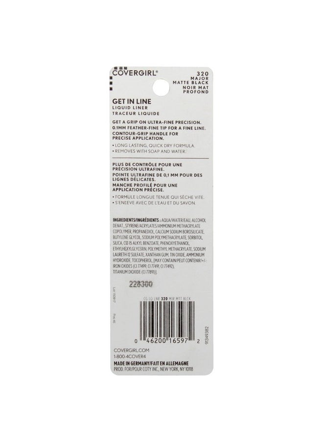 CoverGirl COVERGIRL Get In Line Liquid Eyeliner, Black Crystal, Long Lasting, 0.08 Ounces, Feather-Fine Tip, Contour-Grip Handle, Quick-Dry Liquid Eyeliner, Removes Easily  - Image 2