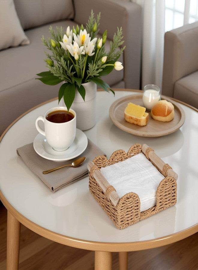 CubesLand Scalloped Napkin Holder for Table, Farmhouse Warming Home Kitchen Decor, Paper Rope Flat Napkin Dispenser Guest Towel Tray for Bathroom, Disposable Napkin Basket for Dining Table, Neutral - Image 3