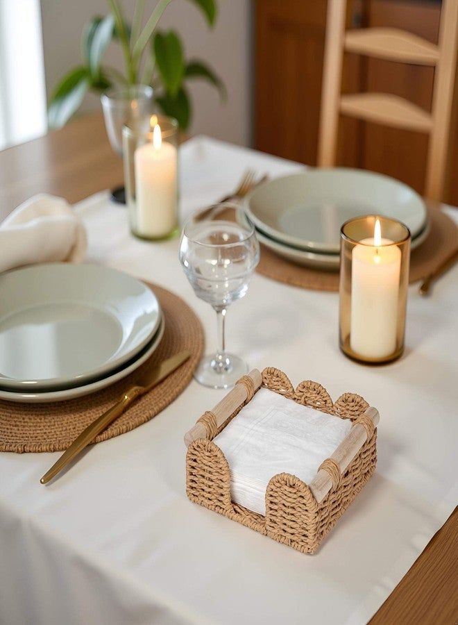 CubesLand Scalloped Napkin Holder for Table, Farmhouse Warming Home Kitchen Decor, Paper Rope Flat Napkin Dispenser Guest Towel Tray for Bathroom, Disposable Napkin Basket for Dining Table, Neutral - Image 2