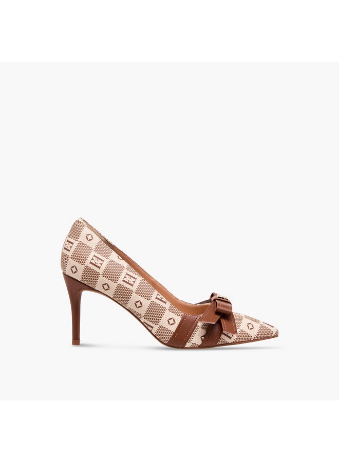 ELLE Women's Damier Monogram Print Slip-On Pumps with Stiletto Heels  - Image 3