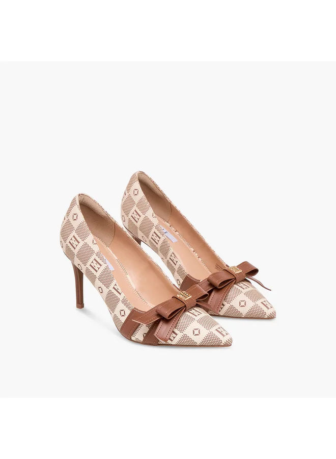 ايل Women's Damier Monogram Print Slip-On Pumps with Stiletto Heels