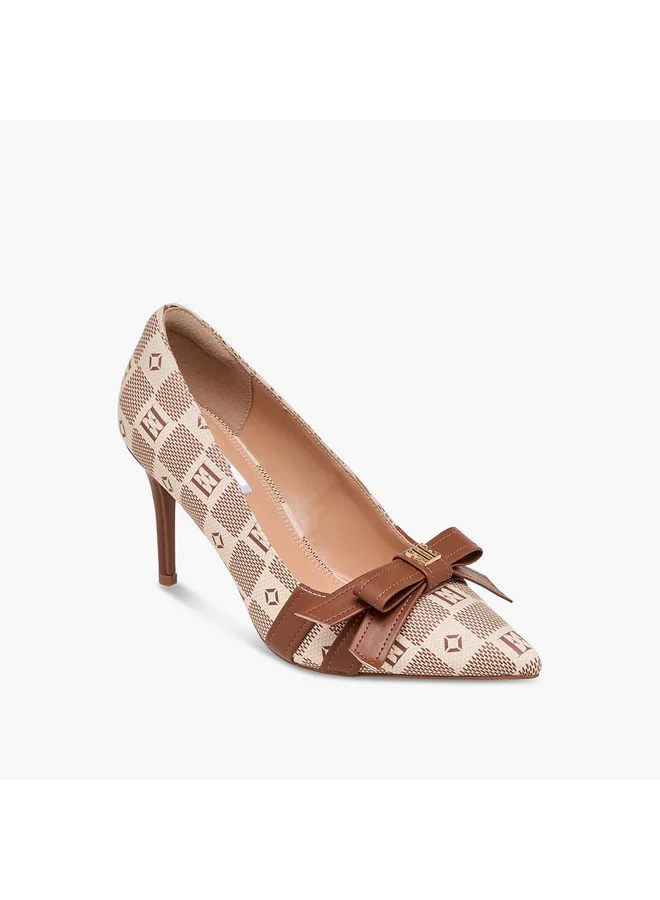 ايل Women's Damier Monogram Print Slip-On Pumps with Stiletto Heels