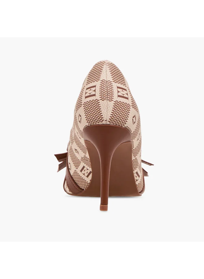 ELLE Women's Damier Monogram Print Slip-On Pumps with Stiletto Heels