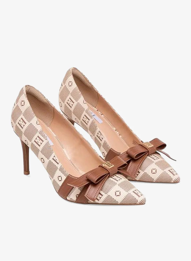 ELLE  Women's Damier Monogram Print Slip-On Pumps with Stiletto Heels for Women | Best Price UAE