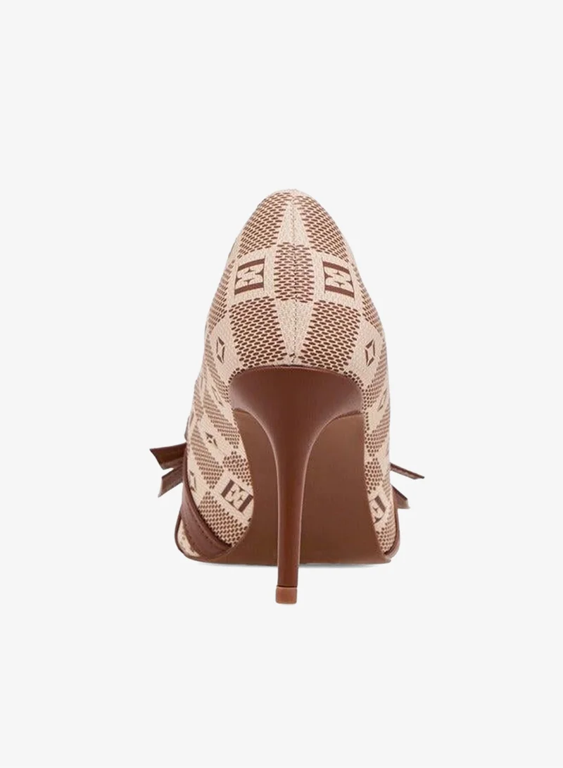 ELLE  Women's Damier Monogram Print Slip-On Pumps with Stiletto Heels for Women | Best Price UAE