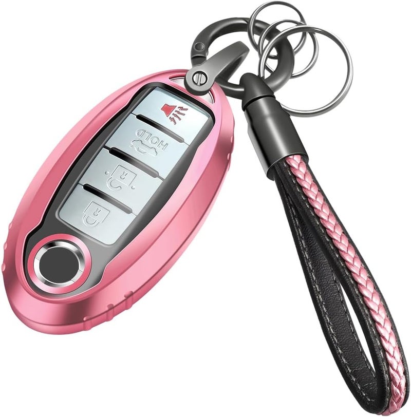 Lcyam Pink Key Fob Cover with Keychain Lanyard for Nissan Vehicles - Image 1