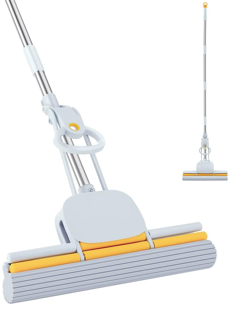 PVA Sponge Mops for Floor Cleaning Squeeze with 60 Long Handle, Self Wringing Mop with 15 Head for Kitchen Bathroom Tiles, Sponge Mops for Floor Cleaning with Wringer - Image 1
